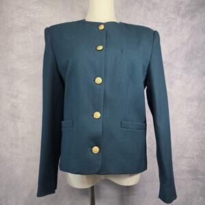 Jos A Bank Blazer Womens 8 Green Gold Button Career Jacket Vintage Made in USA